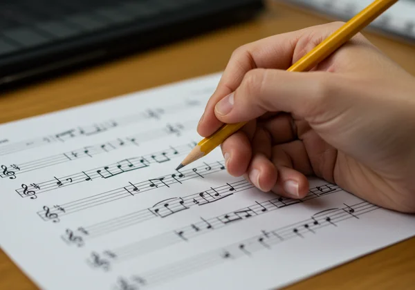 Hand writing on customizable staff paper for practice