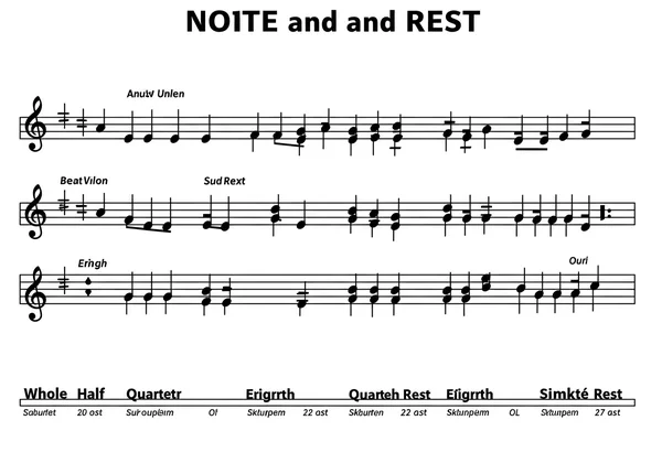 Visual guide to musical note and rest values on staff