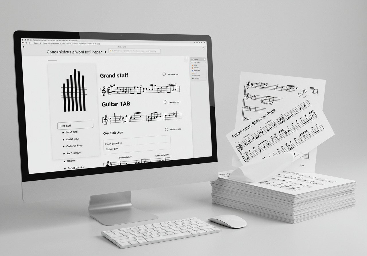 Customizable printable staff paper options on a screen