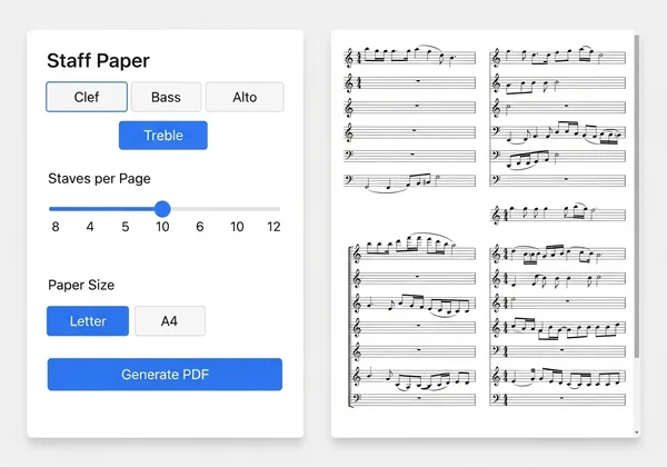 Interface of a staff paper generator with custom options.