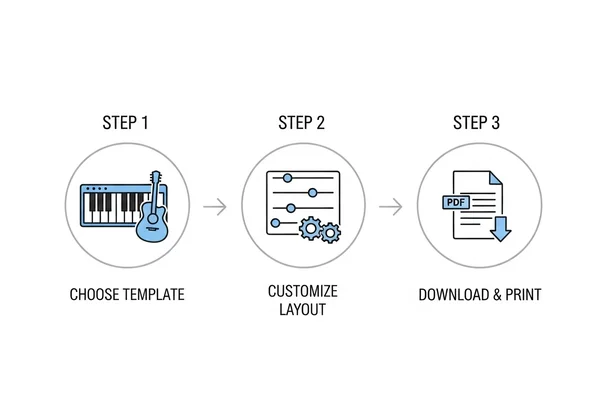 Infographic of 3 steps to create printable staff paper.