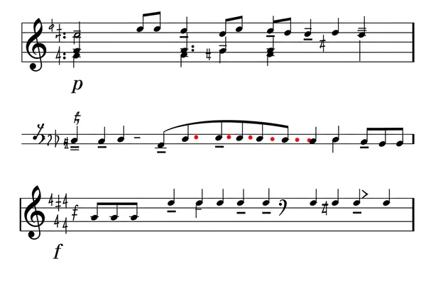 Musical staff showing dynamics and articulation marks