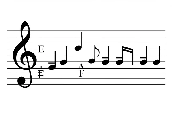 Treble clef with notes on staff lines and spaces