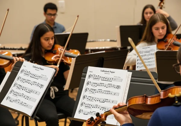 Music students using custom staff for ensemble practice