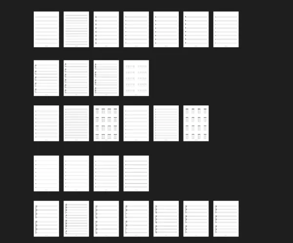 Staff paper examples for various instruments