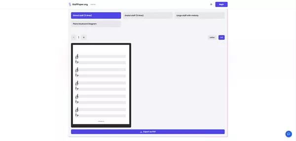 Contoh staf agung piano dengan clef treble dan bass